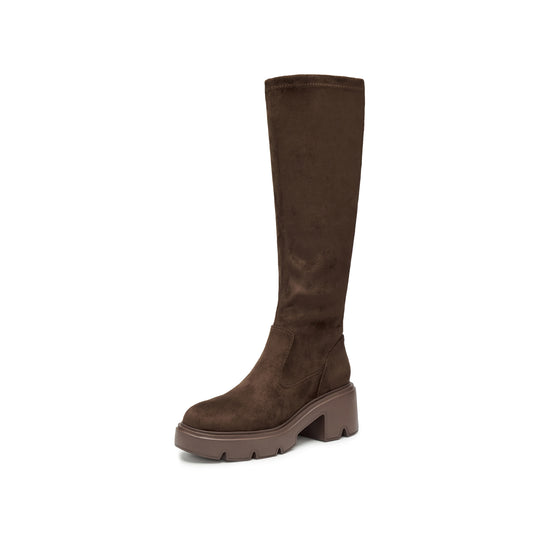 Boots - Suede Platform Knee-High Boots