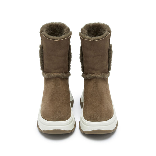 Boots - Suede Fur Lined Chunky Sole Snow Boots