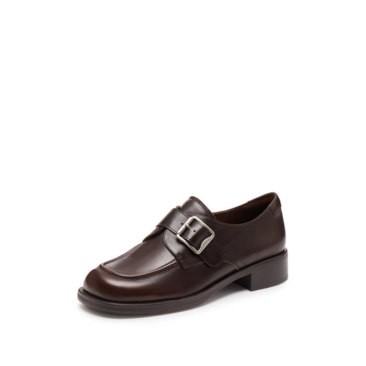 Loafers - Leather Retro Square Buckle Slip-On Loafers