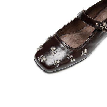 STACCATO Fashion Mary Jane Flats - Dark Chocolate Brown