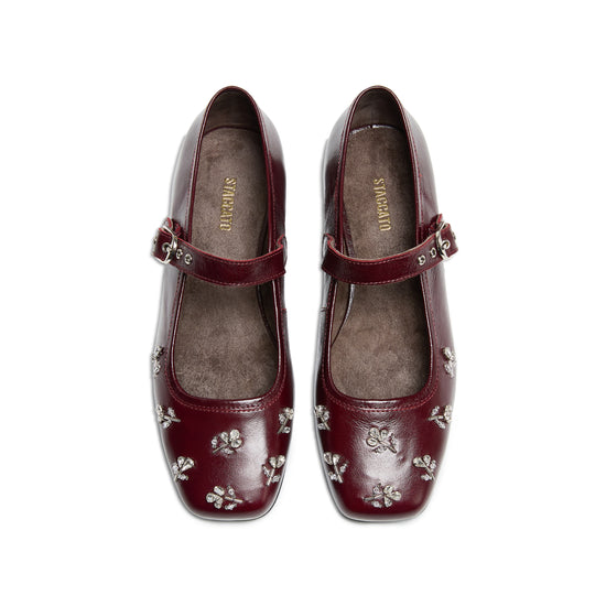 STACCATO Fashion Mary Jane Flats - Burgundy Red