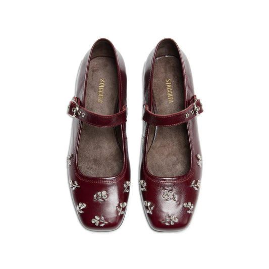 STACCATO Fashion Mary Jane Flats - Burgundy Red
