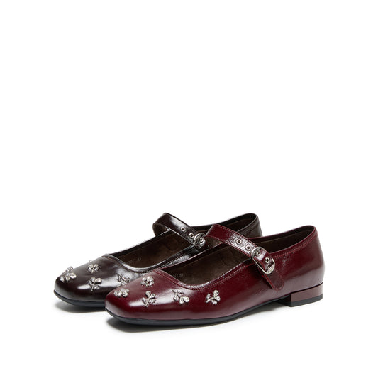 STACCATO Fashion Mary Jane Flats - Burgundy Red