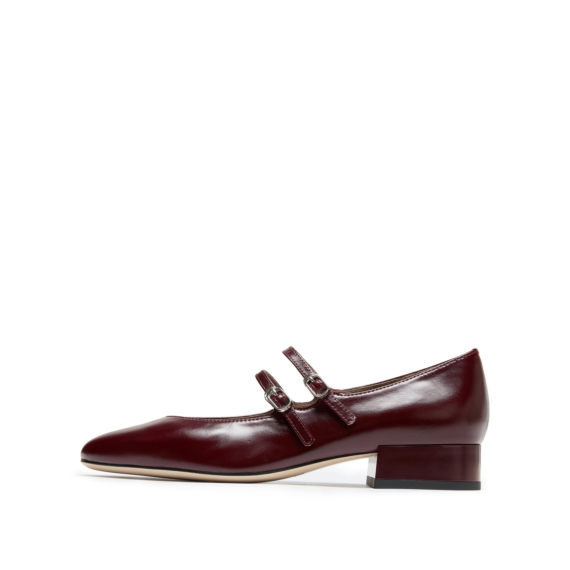 STACCATO Chunky Heel Mary Jane Pumps - Burgundy Red