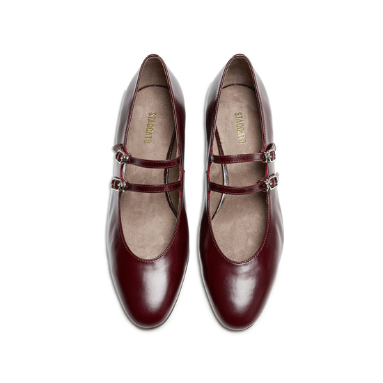 STACCATO Chunky Heel Mary Jane Pumps - Burgundy Red