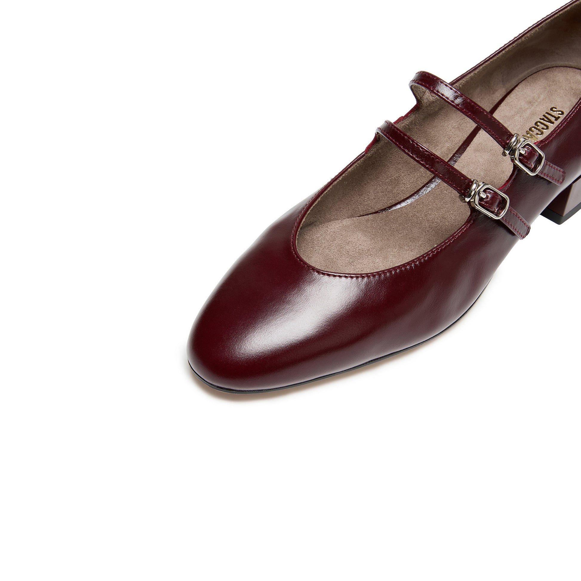 STACCATO Chunky Heel Mary Jane Pumps - Burgundy Red