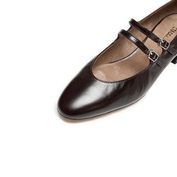STACCATO Chunky Heel Mary Jane Pumps - Dark Chocolate Brown