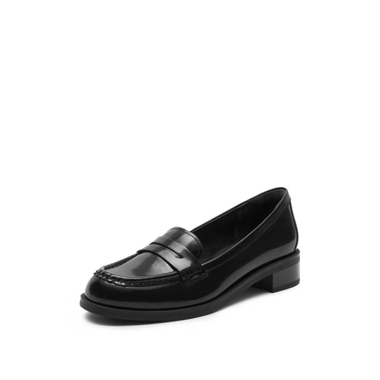 Loafers - Leather Slip-On Block Heel Loafer