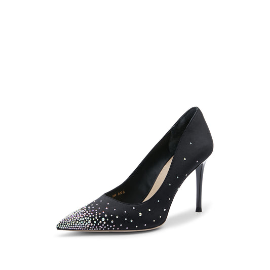 Court Shoes -Black Crystal embellished Pointy High-Heel Pumps