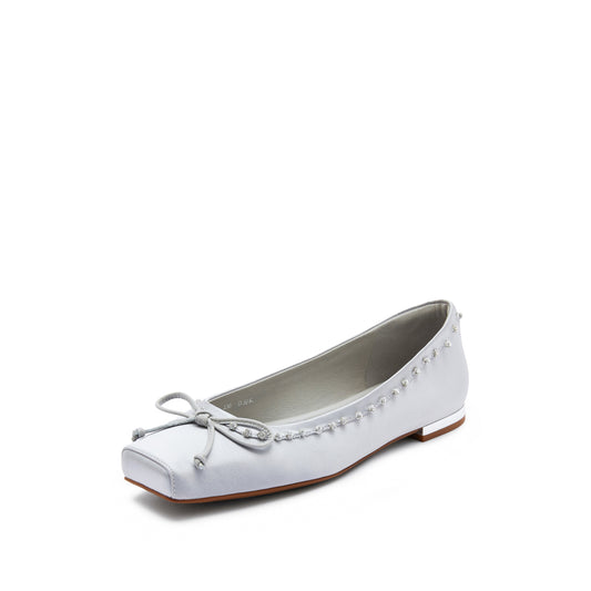 Flat Court Shoes - Square Toe Bow Ballet Flats