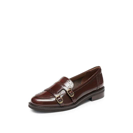 Loafers - Leather H-Buckle Mid Heel Slip-On Loafer