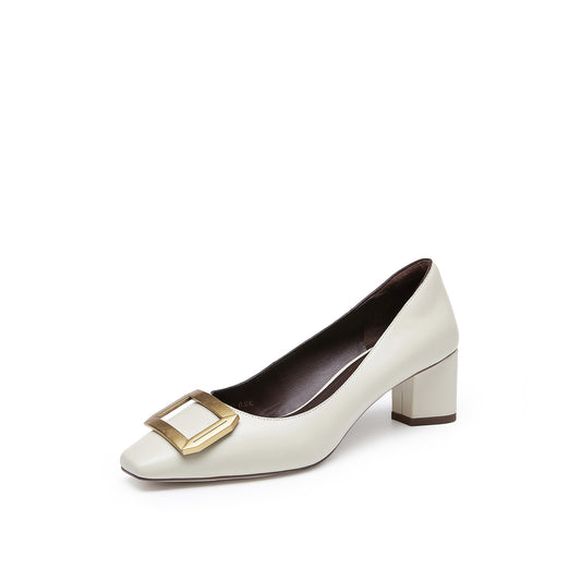 Court Shoes -  Chunky Square Toe Block Heel Pumps