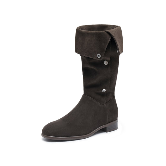 Boots - Buttons Under Knee Slouchy Mid Boots