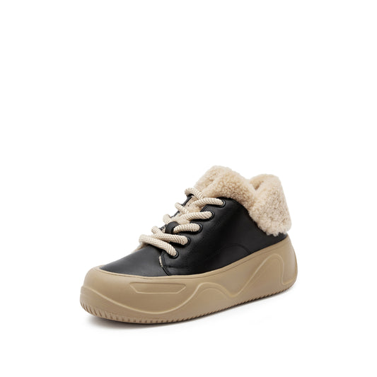 Sneakers - Leather Upper Sheep Wool-Lined Chunky Sole Sneaker