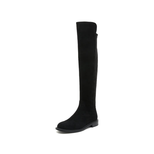 Boots - Black Round Toe Platform Over-Knee Boots