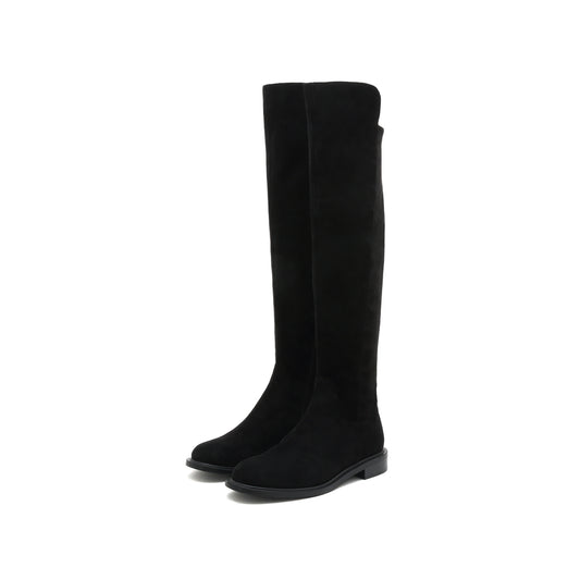 Boots - Black Round Toe Platform Over-Knee Boots