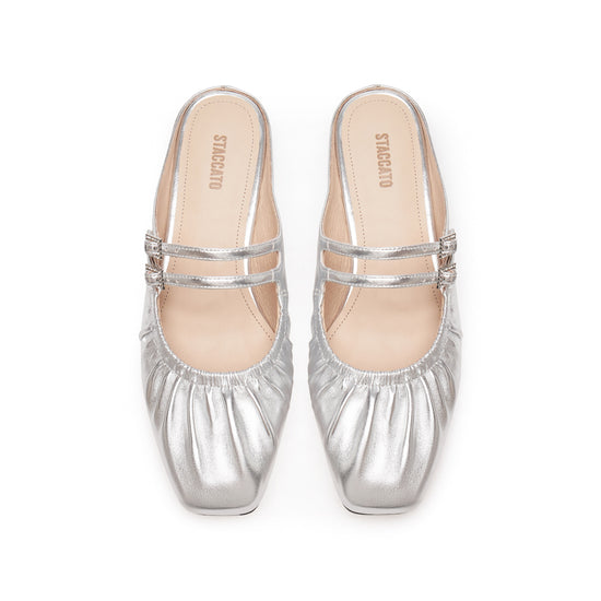 STACCATO Pleated Metallic Mule Sandals - EUE18AH5 - Starlight Silver