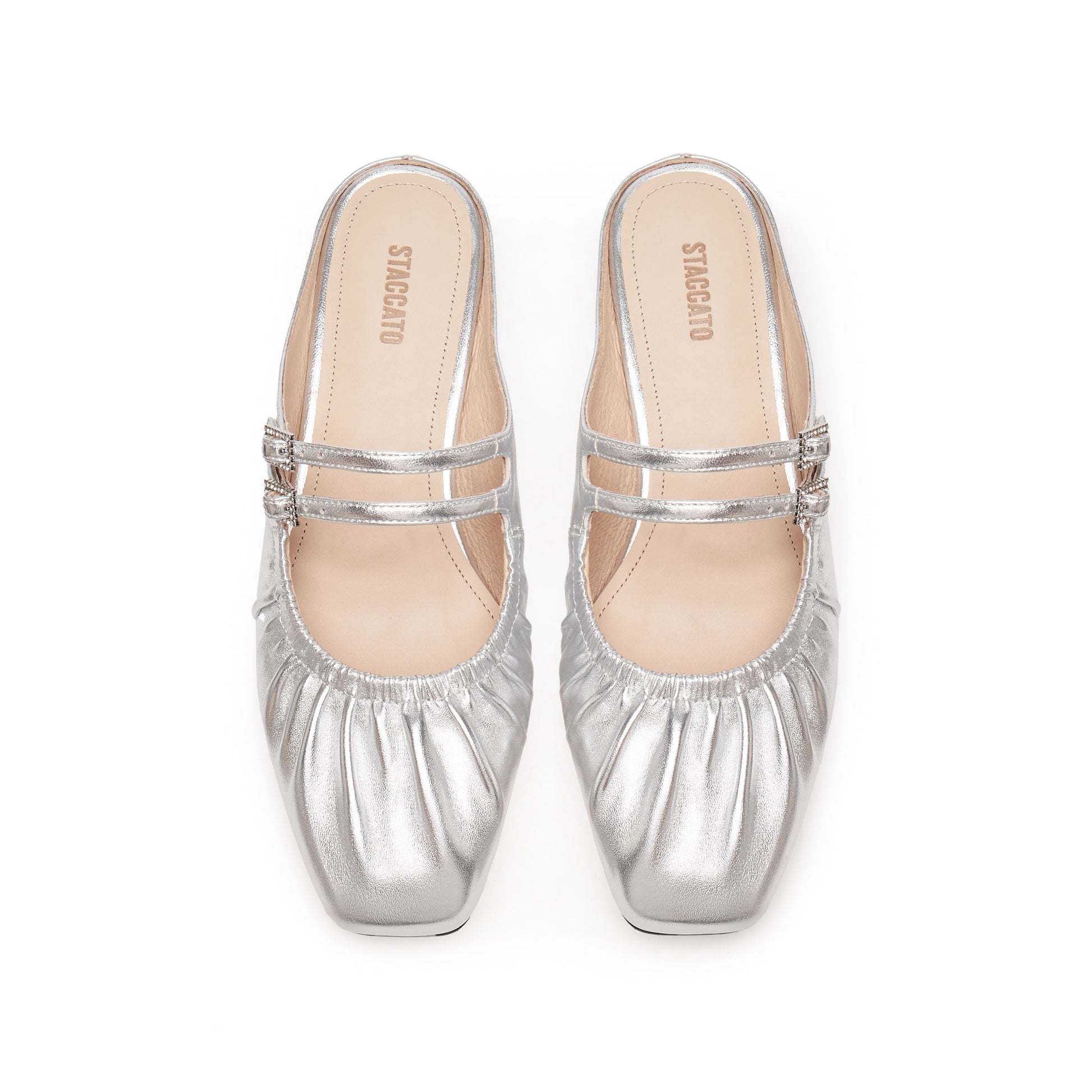 STACCATO Pleated Metallic Mule Sandals - EUE18AH5 - Starlight Silver