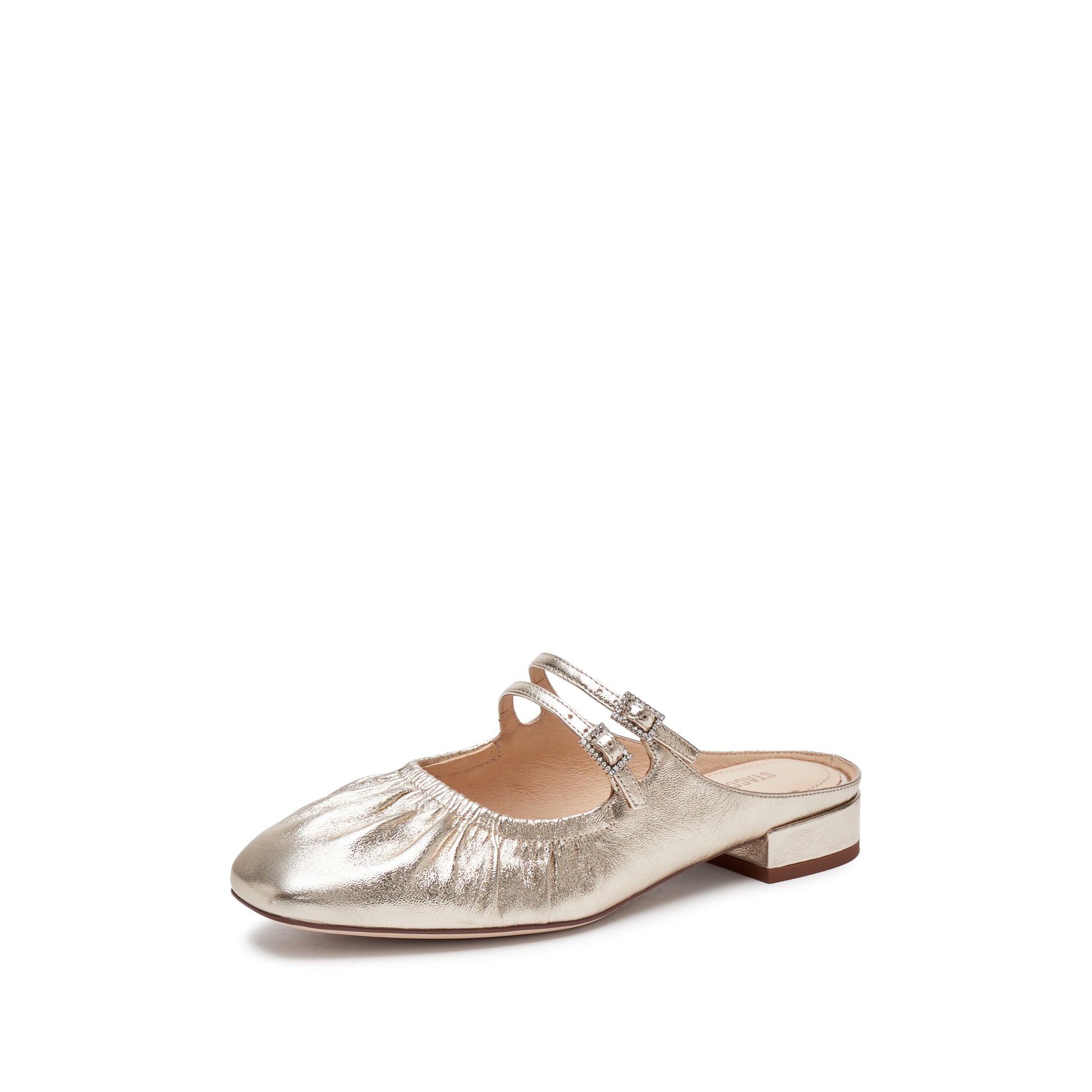STACCATO Pleated Metallic Mule Sandals - EUE18AH5 - Champagne Gold