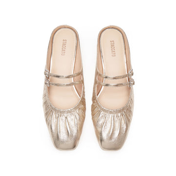 STACCATO Pleated Metallic Mule Sandals - EUE18AH5 - Champagne Gold