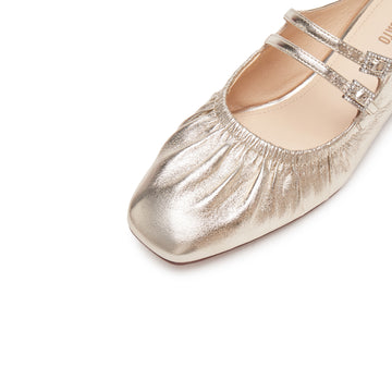 STACCATO Pleated Metallic Mule Sandals - EUE18AH5 - Champagne Gold