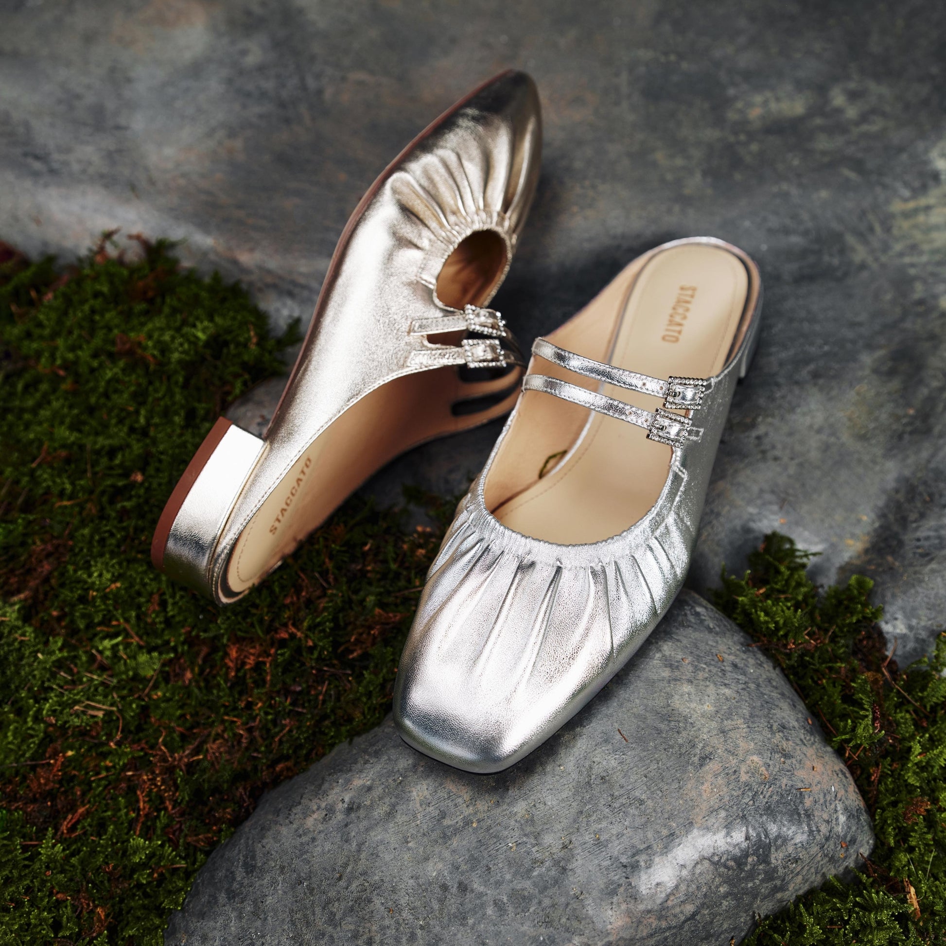 STACCATO Pleated Metallic Mule Sandals - EUE18AH5 - Champagne Gold