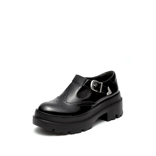 Mary Janes - Brogued Leather Chunky Sole Oxford Mary Jane Loafers