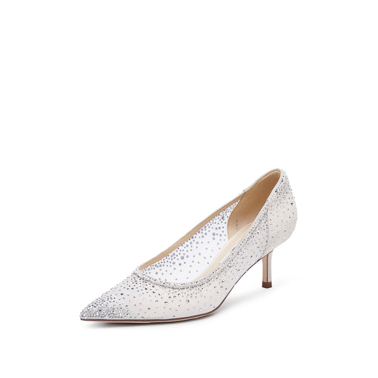 Court Shoes - Pointed Toe Mesh Rhinestone Pumps