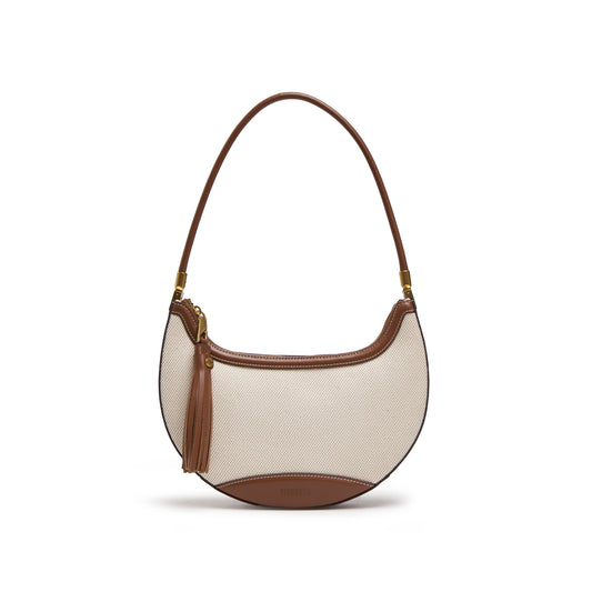 Handbag - Beige Leather Retro Underarm Shoulder Bag X8184