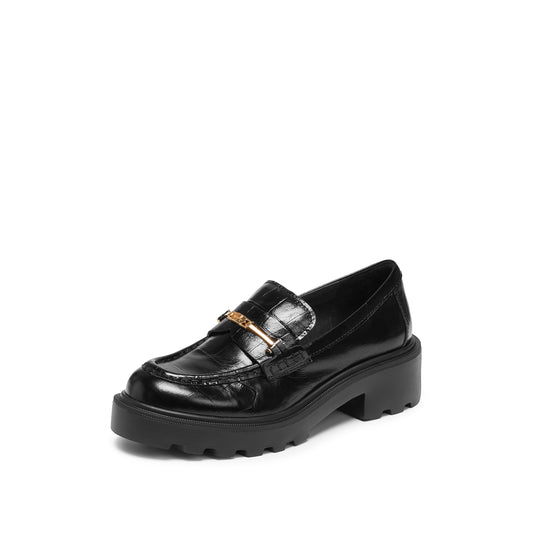 Loafers - Black Leather Jazzy Gold Slip-On Loafers EGB55