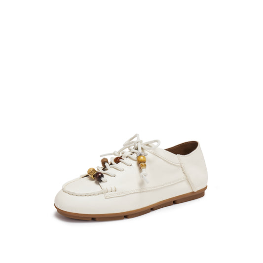 STACCATO 2026 Spring New Hazelnut Cream Leather Oxford Flats - EJR06AM6
