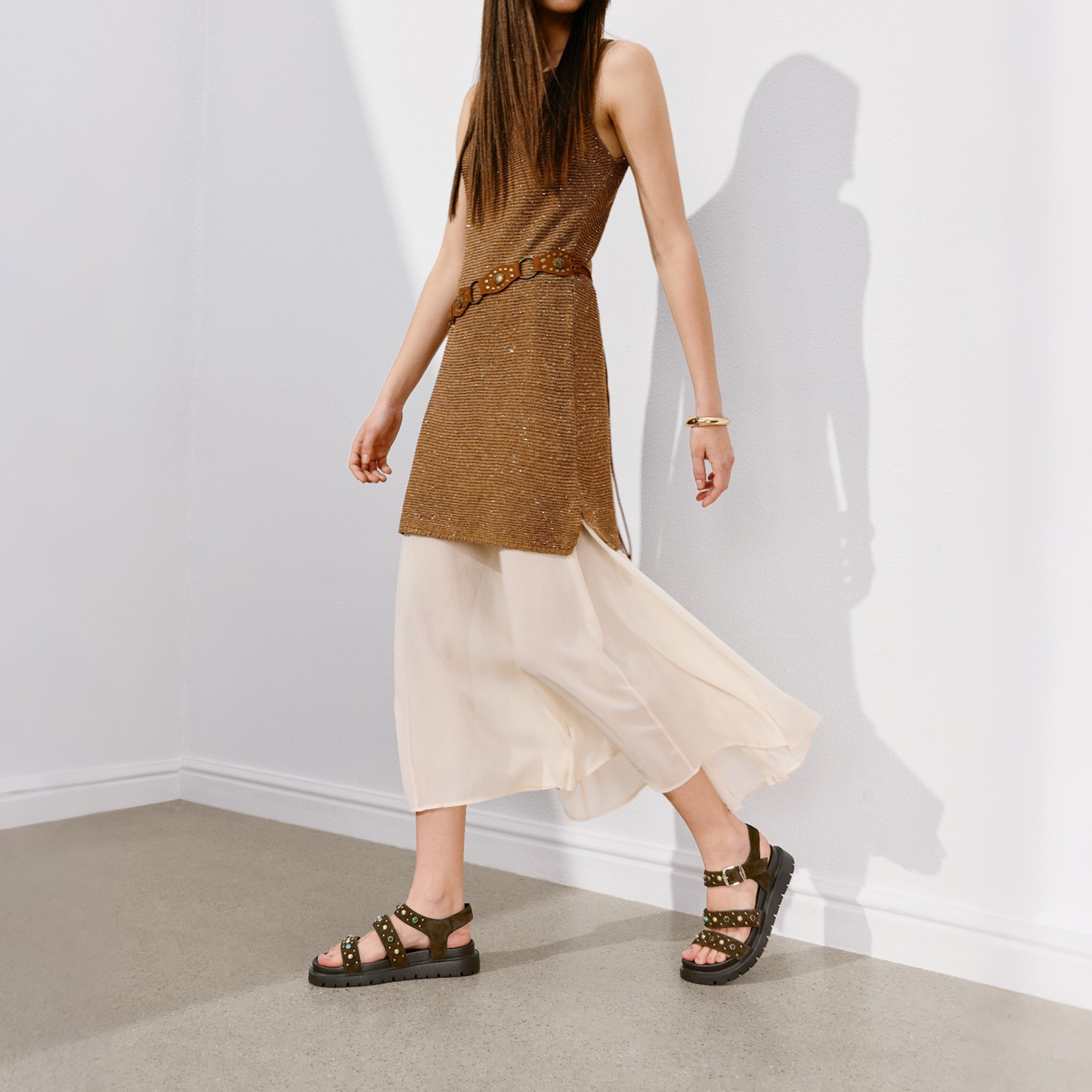 STACCATO Retro Roman Platform Sandals - EJO48BL6 - Camel Brown