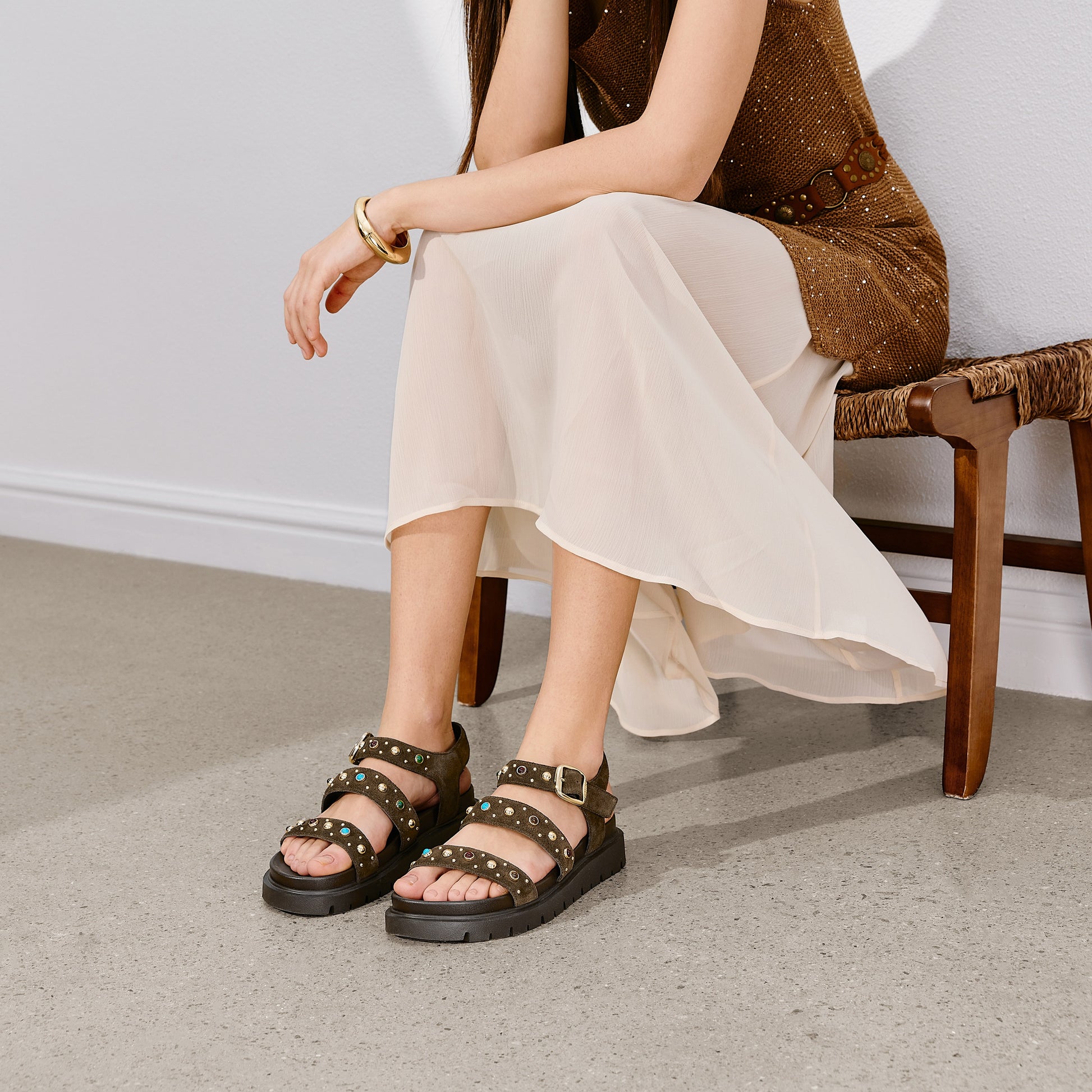 STACCATO Retro Roman Platform Sandals - EJO48BL6 - Camel Brown