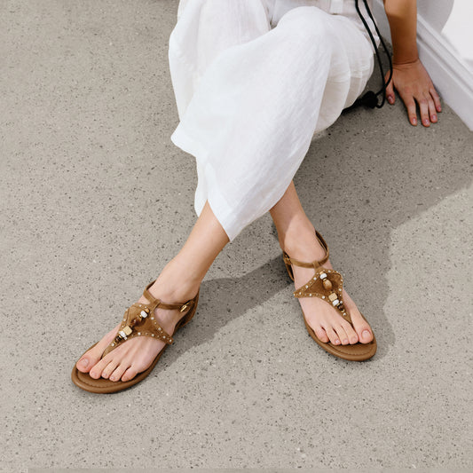 Sandals - Retro Flat Walnut Amber EDU14BL6