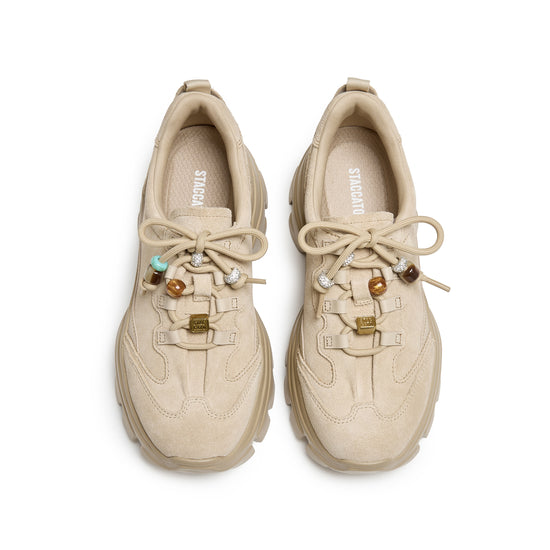 STACCATO Retro Platform Dad Sneakers - Milk Tea Apricot