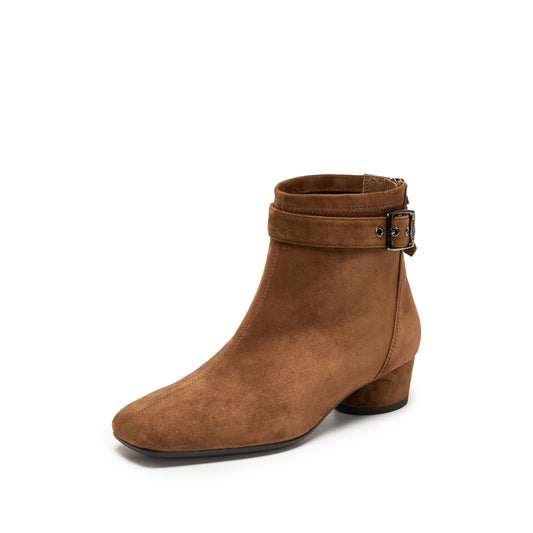 Boots - Suede Ankle Boots with Buckle Strap Y8901
