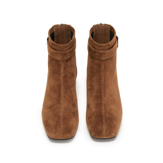 Boots - Suede Ankle Boots with Buckle Strap Y8901