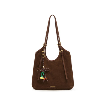 Shoulder Bag -Vintage Brown Suede Hobo Bag X8271
