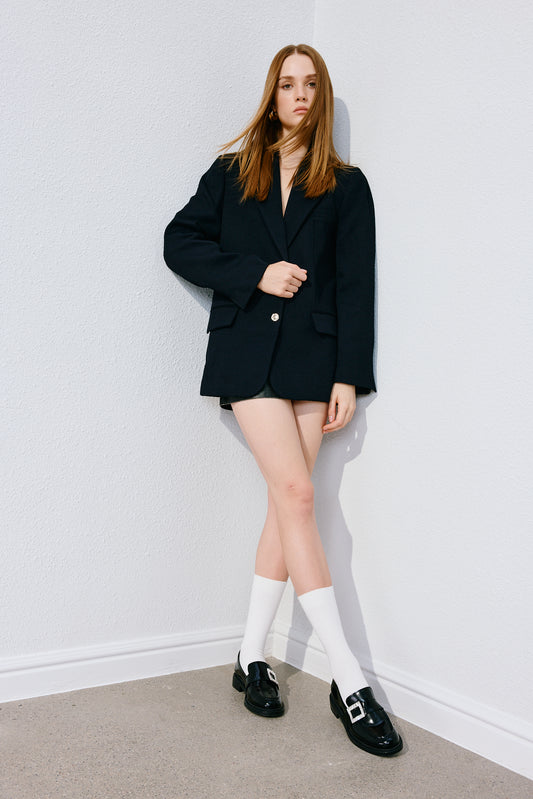 Loafers - Black Leather Slip-On Loafers 9UL22