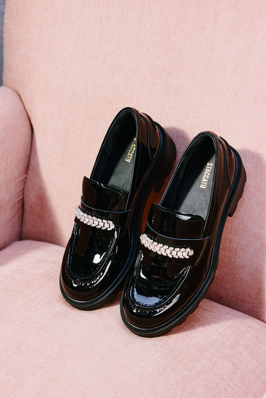 Loafers - Black Leather Slip-On Loafers EGB62