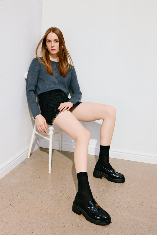 Loafers - Black Leather Slip-On Loafers EEZ05