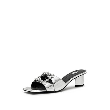 Sandals - Chunky Low Block Heeled Slip-On Sandals