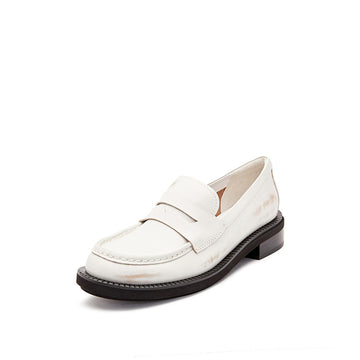 Loafers - White Brushed Boxy Penny Loafers