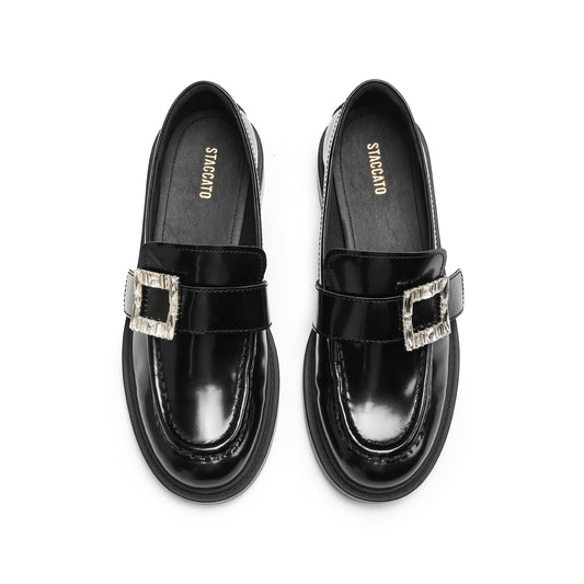 Loafers - Black Leather Slip-On Loafers 9UL22