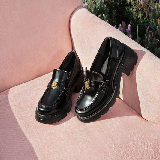 Loafers - Black Leather Slip-On Loafers EEZ05