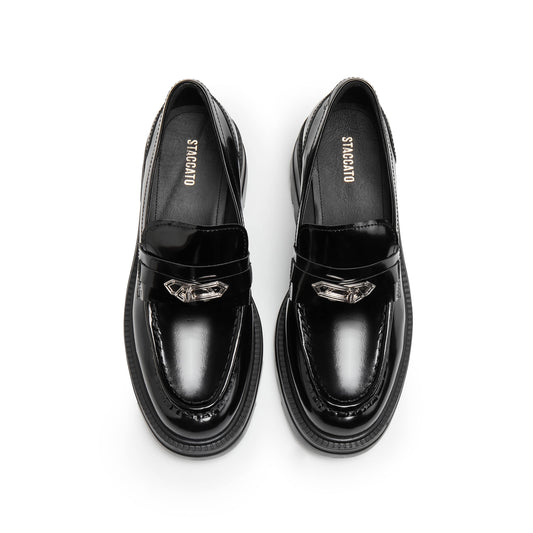 Loafers - Black Leather Slip-On Loafers EEZ45
