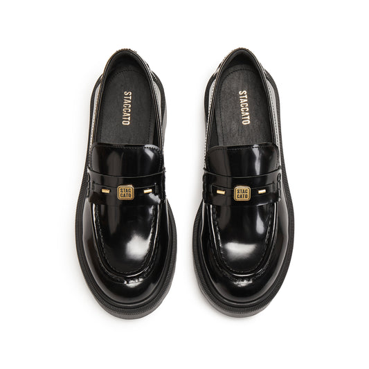 Loafers - Black Leather Slip-On Loafers EGB60