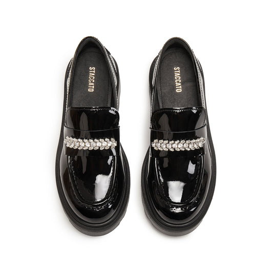 Loafers - Black Leather Slip-On Loafers EGB62
