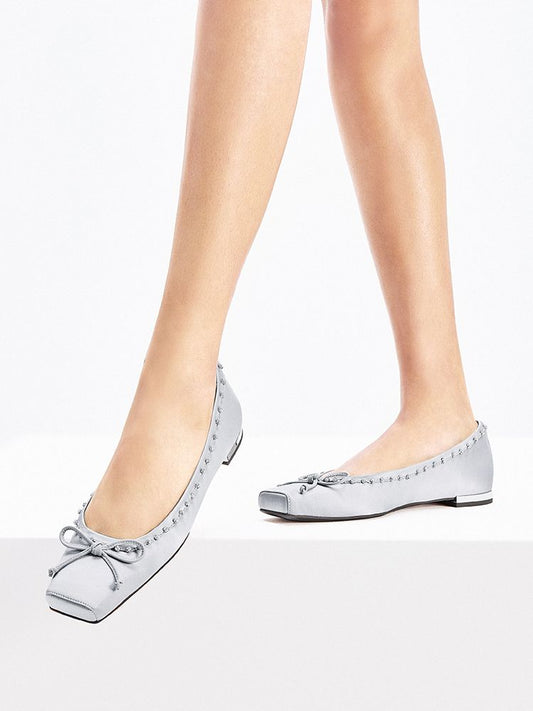 Flat Court Shoes - Square Toe Bow Ballet Flats